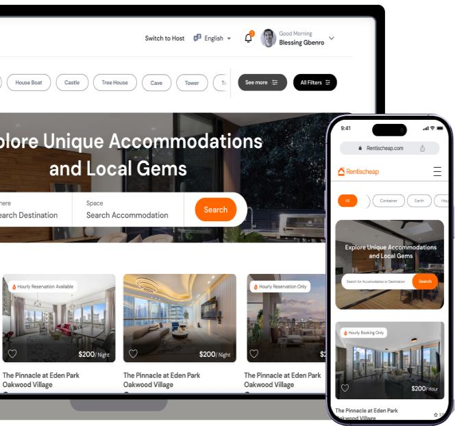 Accommodation Booking and Listing Platform for Rentischeap Interface View