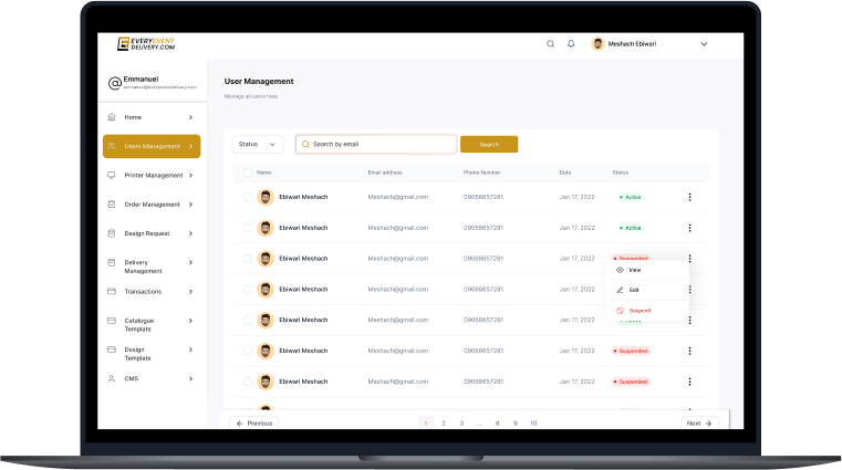Admin Dashboard Mockup